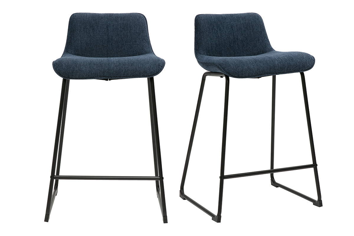Taburetes de bar de tela con efecto terciopelo texturizado azul oscuro y metal H65 cm (juego de 2) BOOST