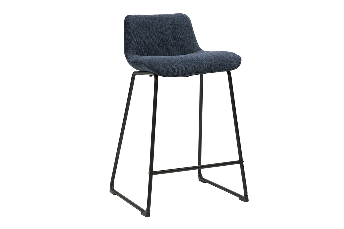 Taburetes de bar de tela con efecto terciopelo texturizado azul oscuro y metal H65 cm (juego de 2) BOOST