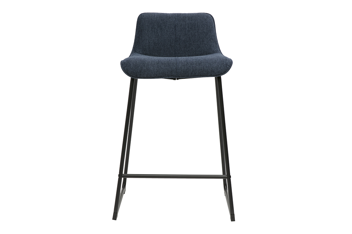 Taburetes de bar de tela con efecto terciopelo texturizado azul oscuro y metal H65 cm (juego de 2) BOOST