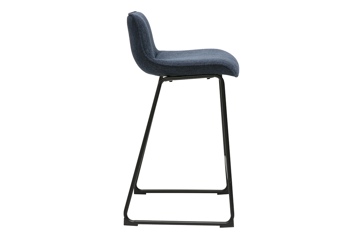 Taburetes de bar de tela con efecto terciopelo texturizado azul oscuro y metal H65 cm (juego de 2) BOOST