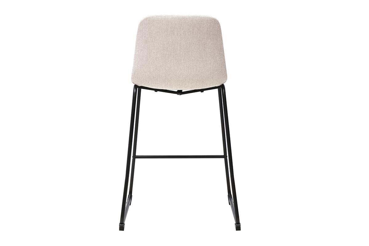 Taburete de bar H64 cm en tejido beige y metal negro, vista trasera.