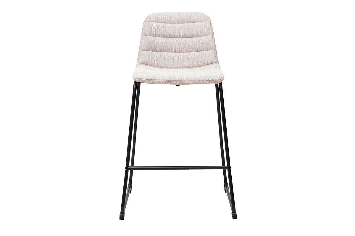 Taburete de bar de tela beige y metal, vista frontal, altura 64 cm