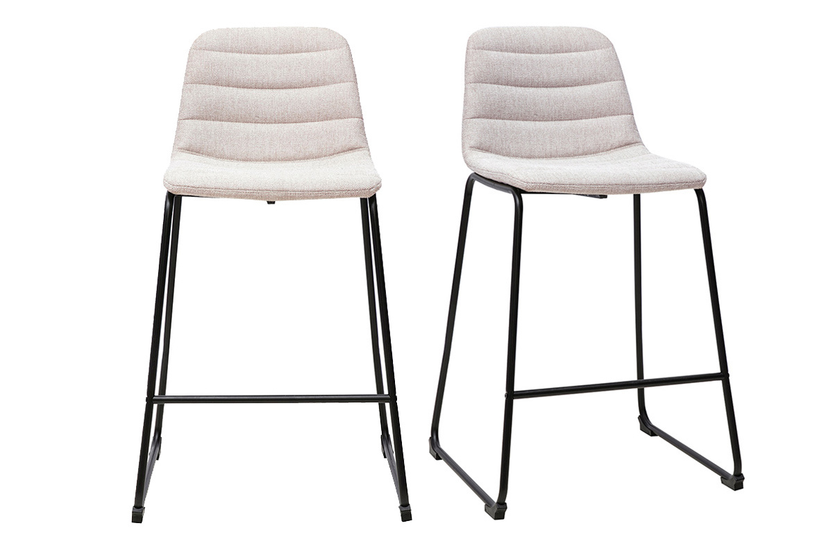 Conjunto de 2 taburetes de bar de tela beige y metal, vista frontal