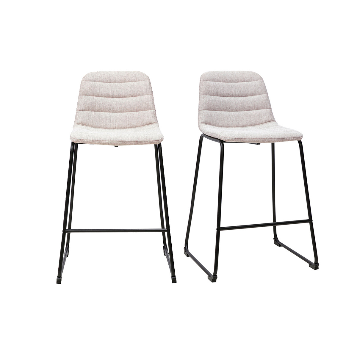 Taburetes de bar de tela con efecto terciopelo texturizado beige y metal H64 cm (lote de 2) SAURY