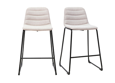 Taburetes de bar de tela con efecto terciopelo texturizado beige y metal H64 cm (lote de 2) SAURY