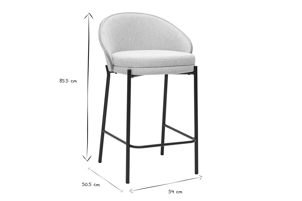 Taburete de bar negro y blanco con dimensiones 85,5 cm de altura, 50,5 cm de ancho, 54 cm de profundidad.