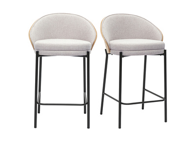 Taburetes de bar de tela efecto terciopelo texturizado beige, madera oscura y metal H65 cm (paquete de 2) TUCSON