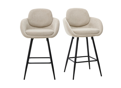 Taburetes de bar de tela efecto terciopelo texturizado beige y metal negro H68.5 cm (set de 2) SLAKE