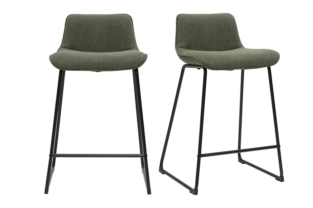 Taburetes de bar de tela verde caqui y metal de 65 cm de alto (juego de 2) BOOST