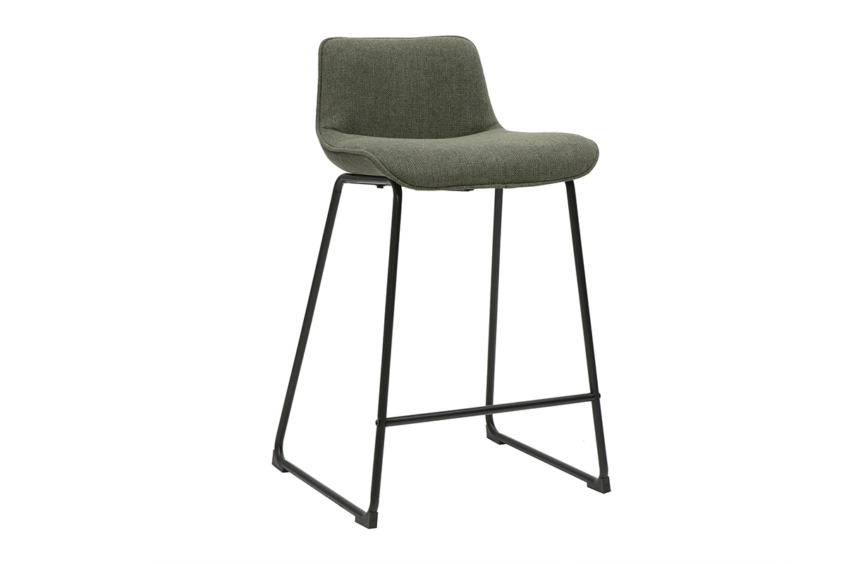 Taburetes de bar de tela verde caqui y metal de 65 cm de alto (juego de 2) BOOST