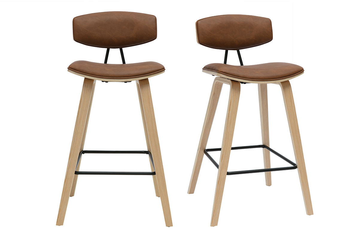 Taburetes de bar design marrn y madera clara de 69 cm de altura (juego de 2) VASCO