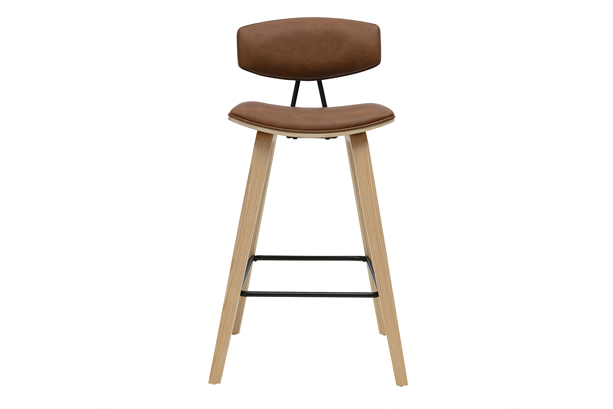 Taburetes de bar design marrn y madera clara de 69 cm de altura (juego de 2) VASCO