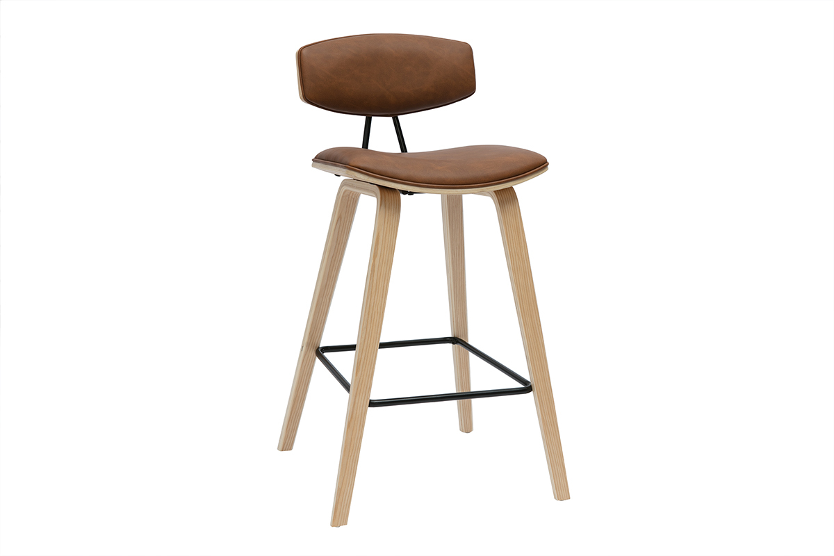 Taburetes de bar design marrn y madera clara de 69 cm de altura (juego de 2) VASCO