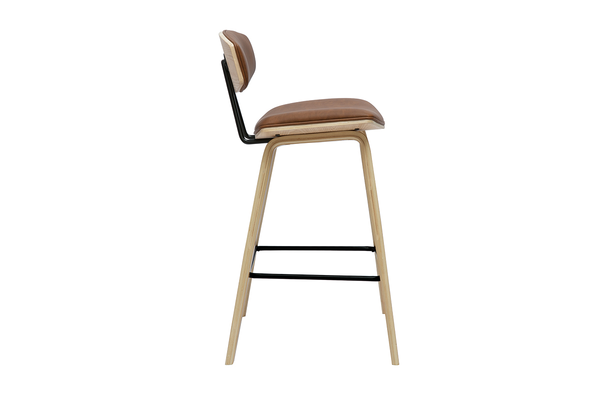 Taburetes de bar design marrn y madera clara de 69 cm de altura (juego de 2) VASCO