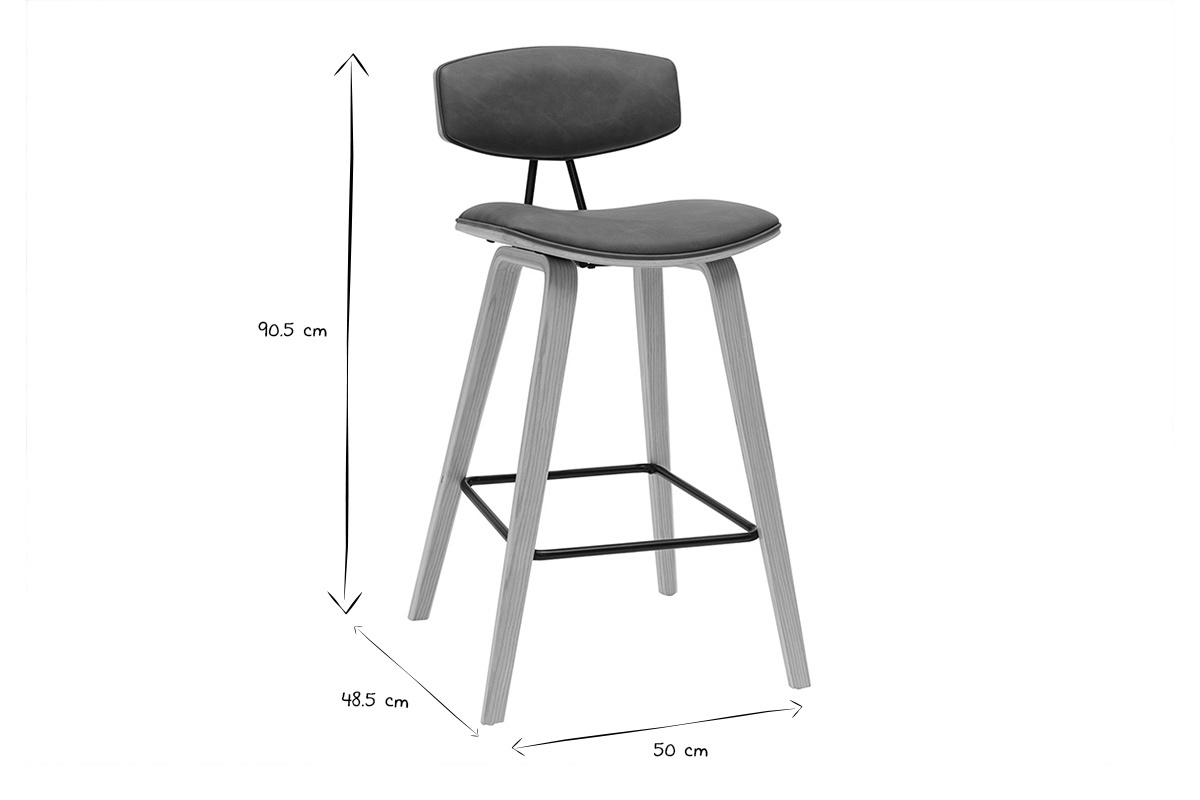 Taburetes de bar design marrn y madera clara de 69 cm de altura (juego de 2) VASCO