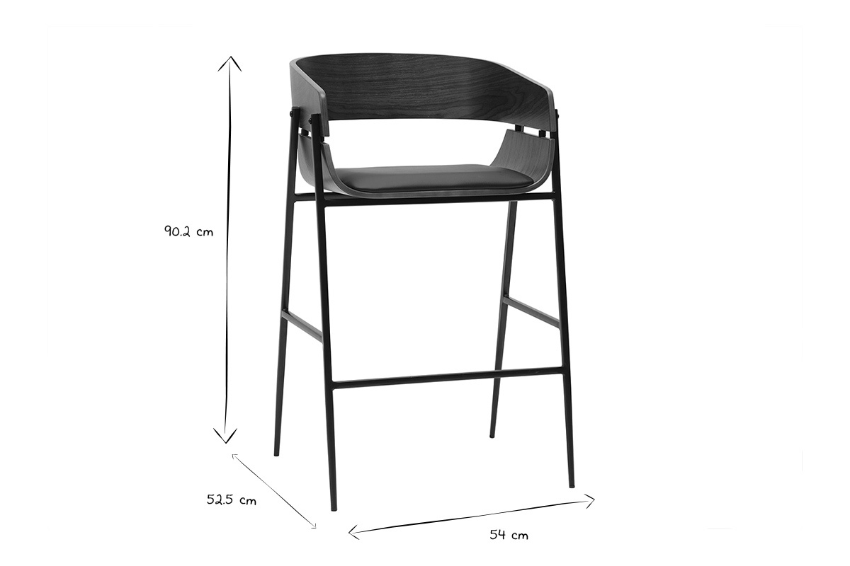 Taburetes de bar diseo madera oscura y metal negro (lote de 2) WESS