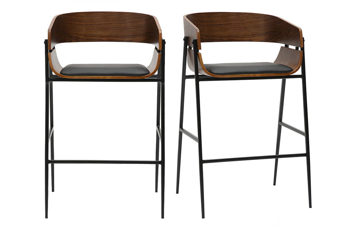 Taburetes de bar diseo madera oscura y metal negro (lote de 2) WESS