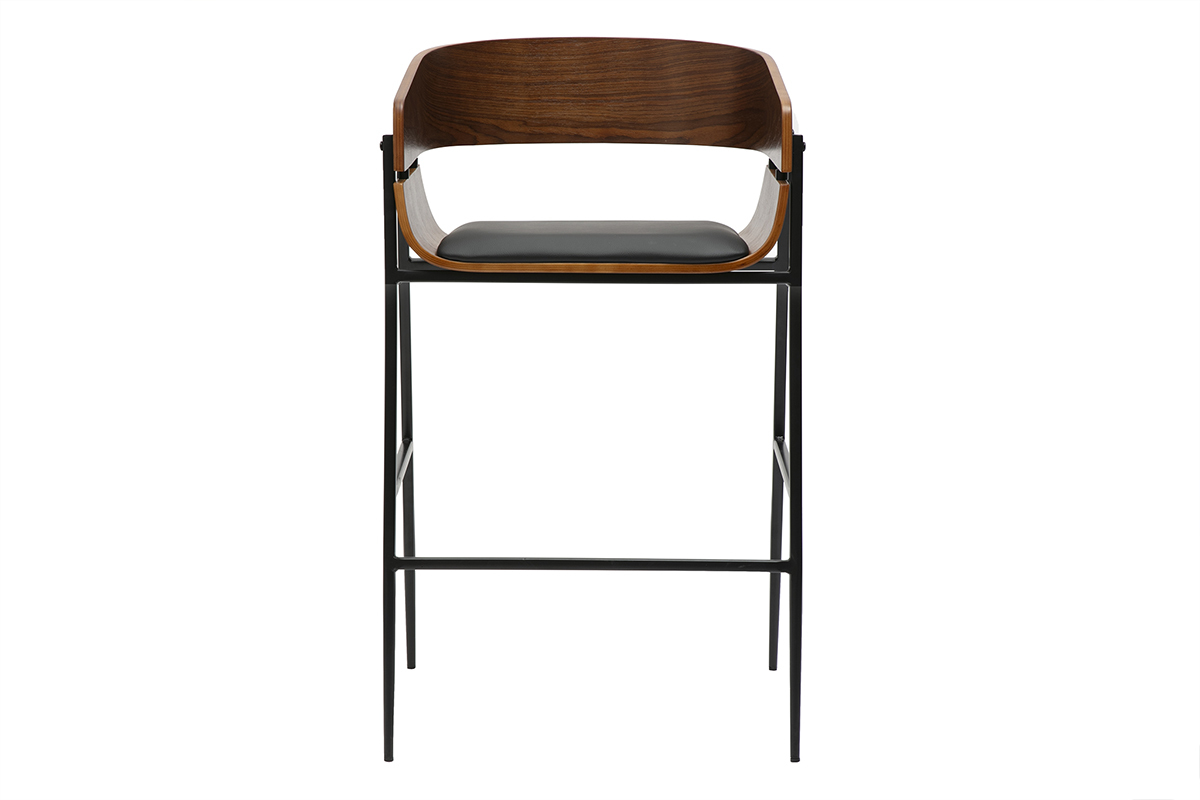 Taburetes de bar diseo madera oscura y metal negro (lote de 2) WESS