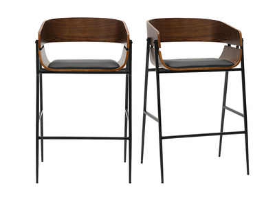 Taburetes de bar diseño madera oscura y metal negro (lote de 2) WESS