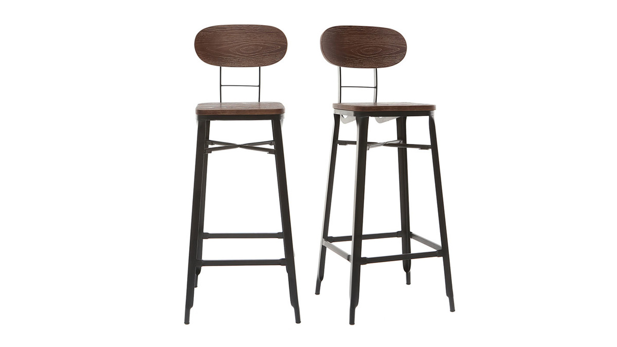 Taburetes de bar en madera y metal negro A75 cm - lote de 2 HOCKER