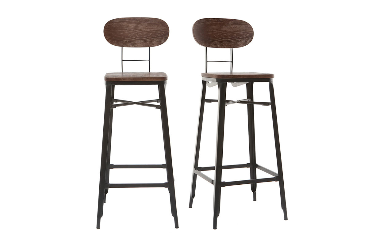 Taburetes de bar en madera y metal negro A75 cm - lote de 2 HOCKER