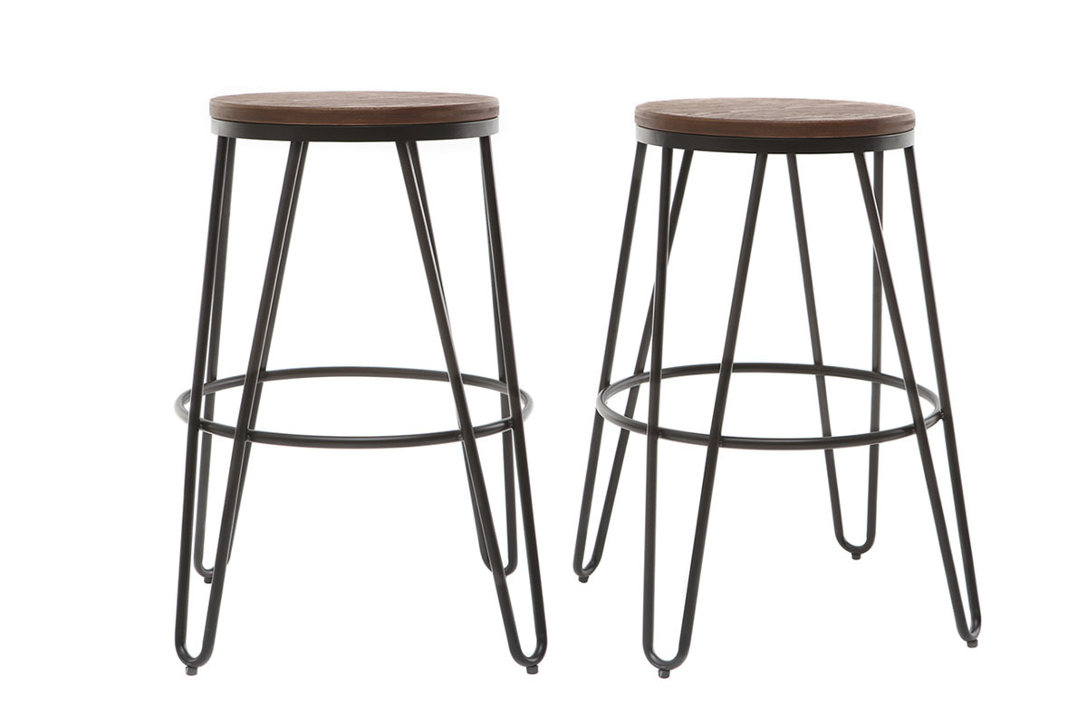 Taburetes de bar en metal negro y madera A65 cm - lote de 2 IGLA