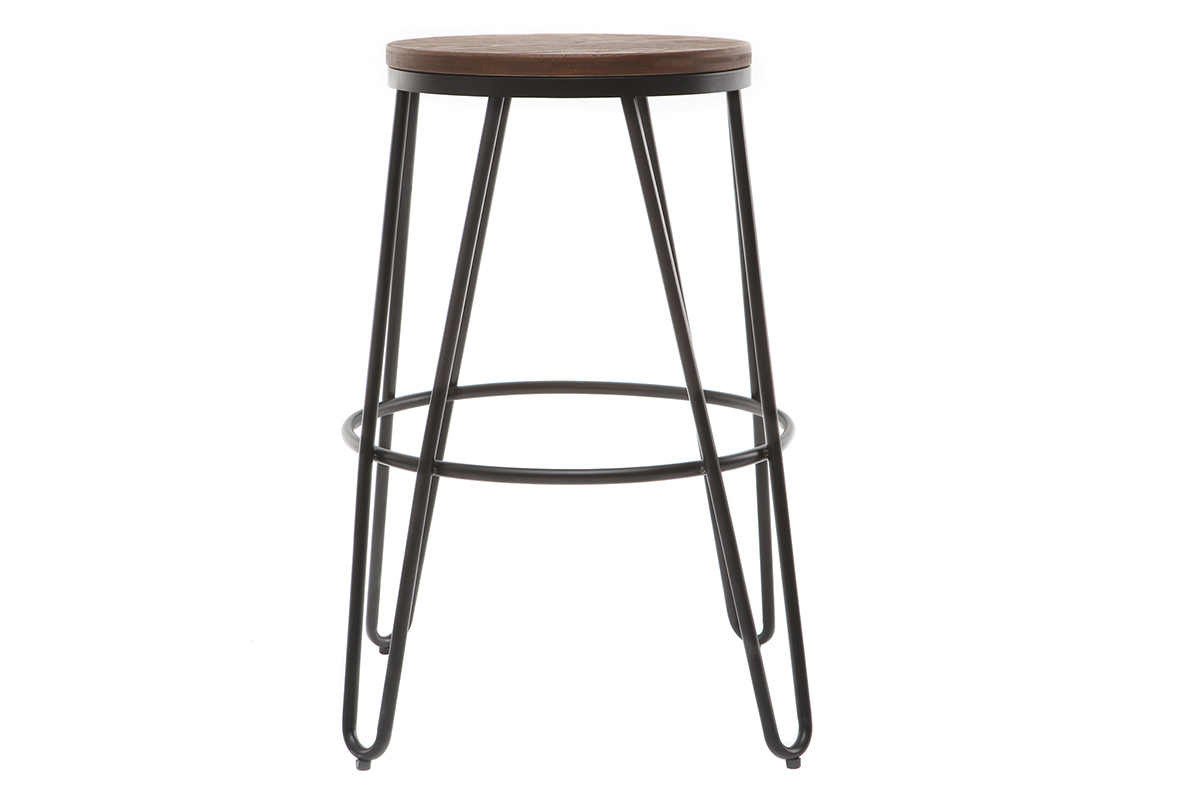 Taburetes de bar en metal negro y madera A65 cm - lote de 2 IGLA