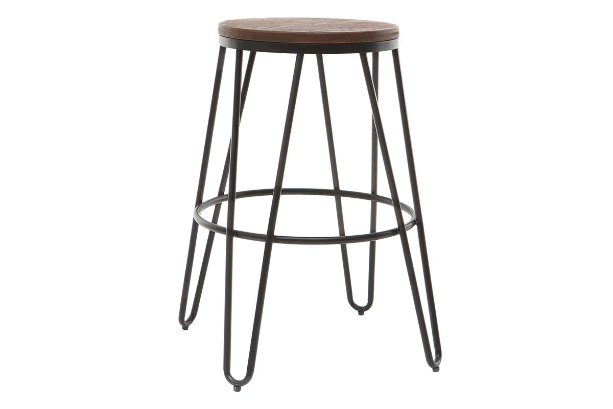 Taburetes de bar en metal negro y madera A65 cm - lote de 2 IGLA