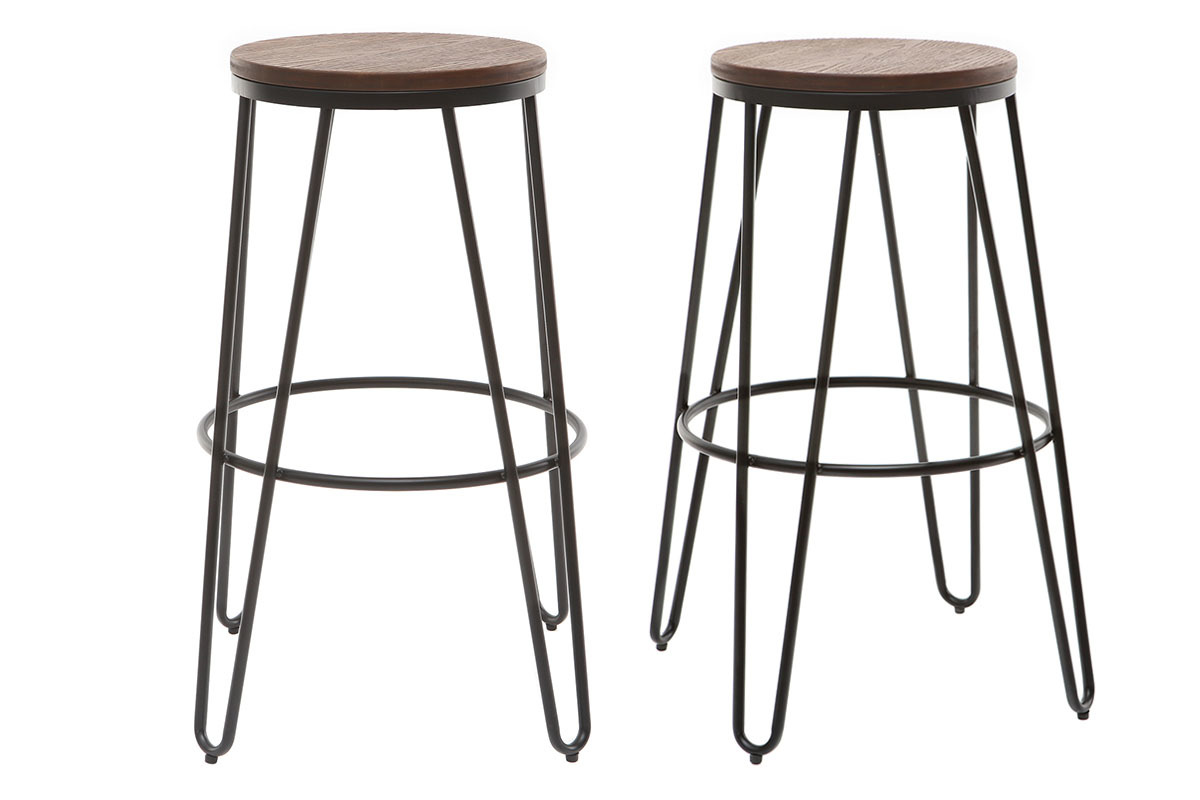 Taburetes de bar en metal negro y madera A75 cm - lote de 2 IGLA