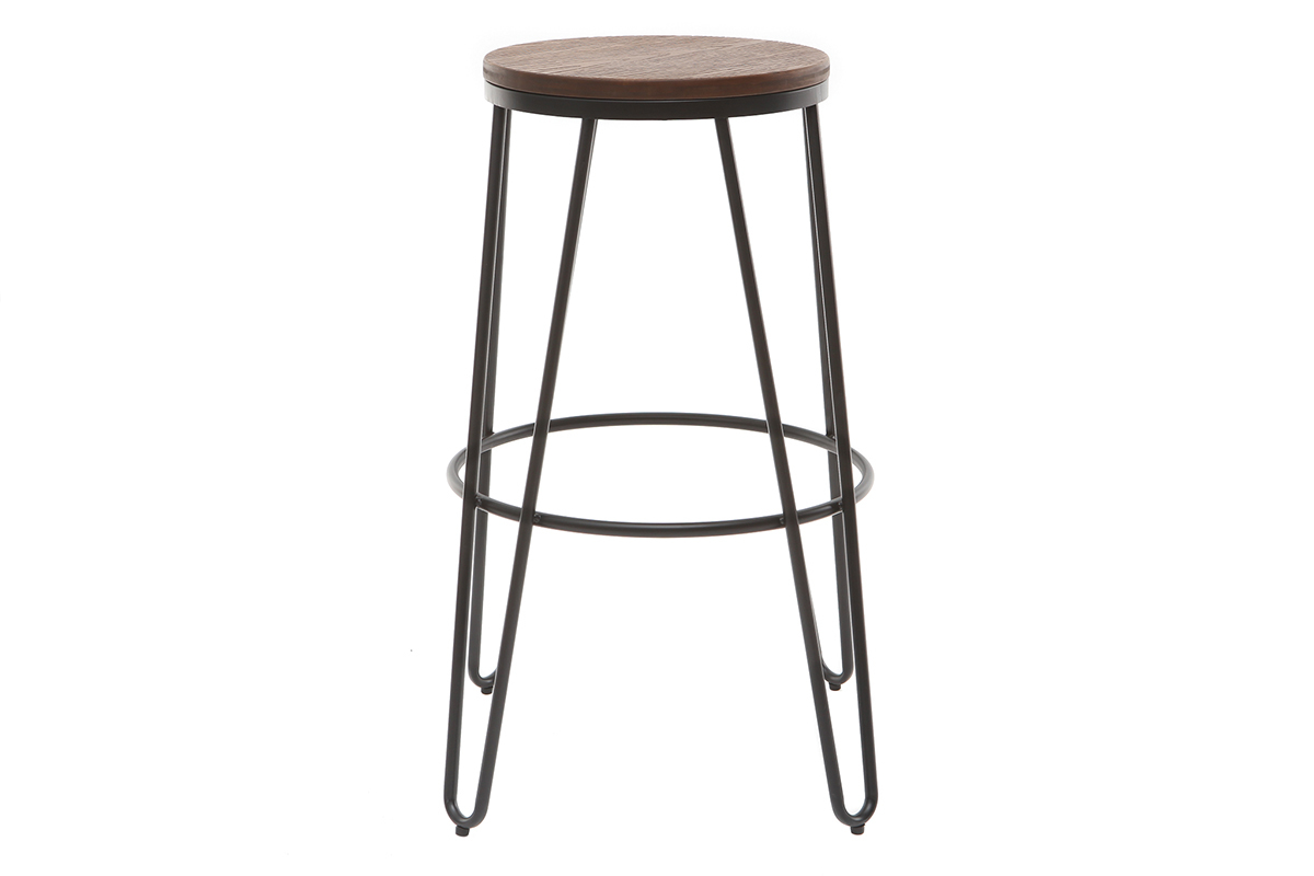 Taburetes de bar en metal negro y madera A75 cm - lote de 2 IGLA