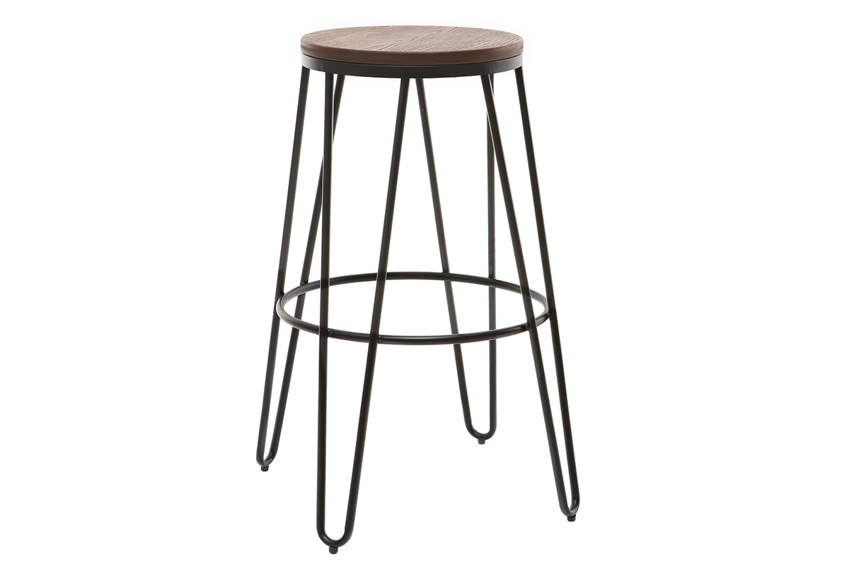 Taburetes de bar en metal negro y madera A75 cm - lote de 2 IGLA