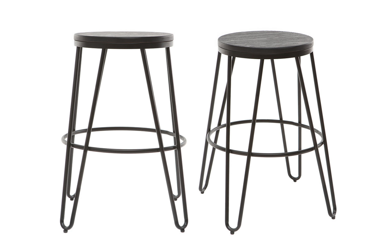 Taburetes de bar en metal negro y madera negra A65 cm - lote de 2 IGLA
