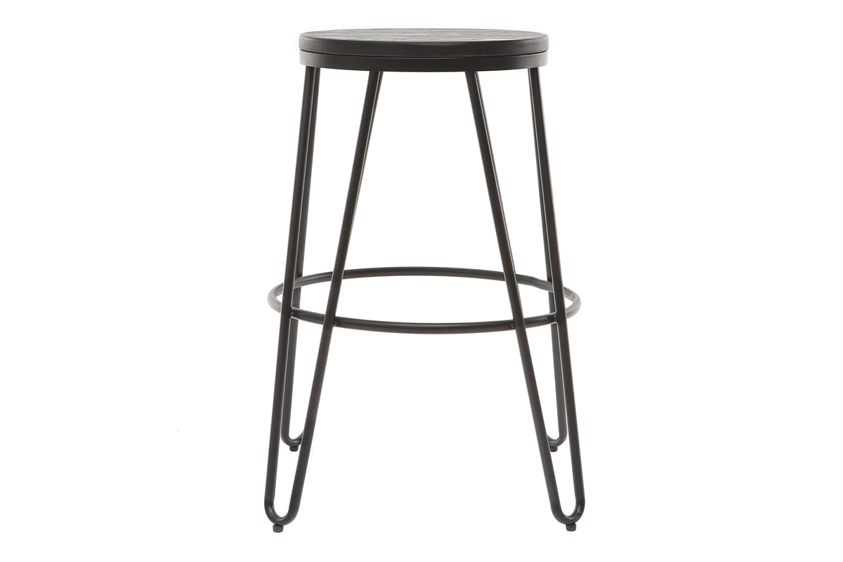 Taburetes de bar en metal negro y madera negra A65 cm - lote de 2 IGLA