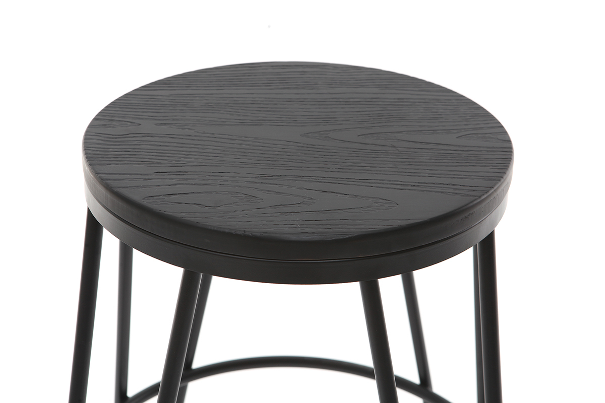 Taburetes de bar en metal negro y madera negra A65 cm - lote de 2 IGLA