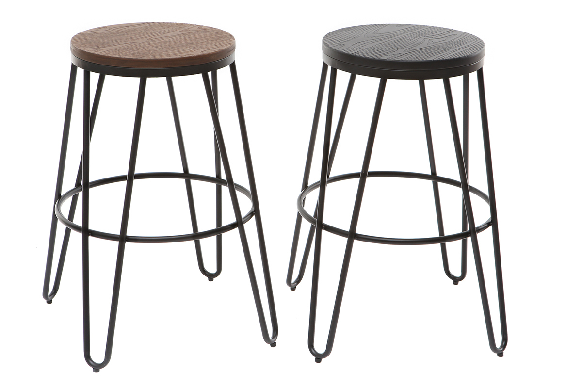 Taburetes de bar en metal negro y madera negra A65 cm - lote de 2 IGLA