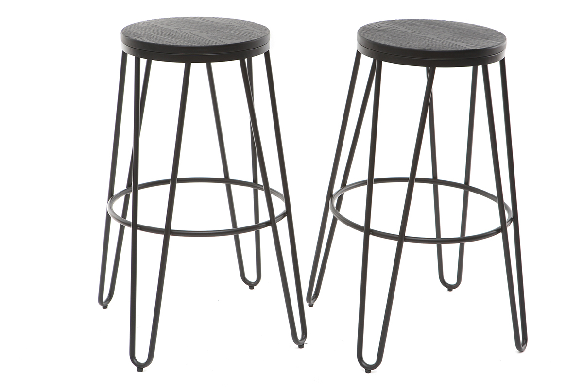 Taburetes de bar en metal negro y madera negra A75 cm - lote de 2 IGLA