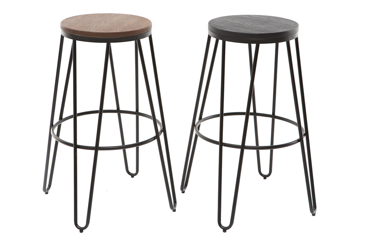 Taburetes de bar en metal negro y madera negra A75 cm - lote de 2 IGLA