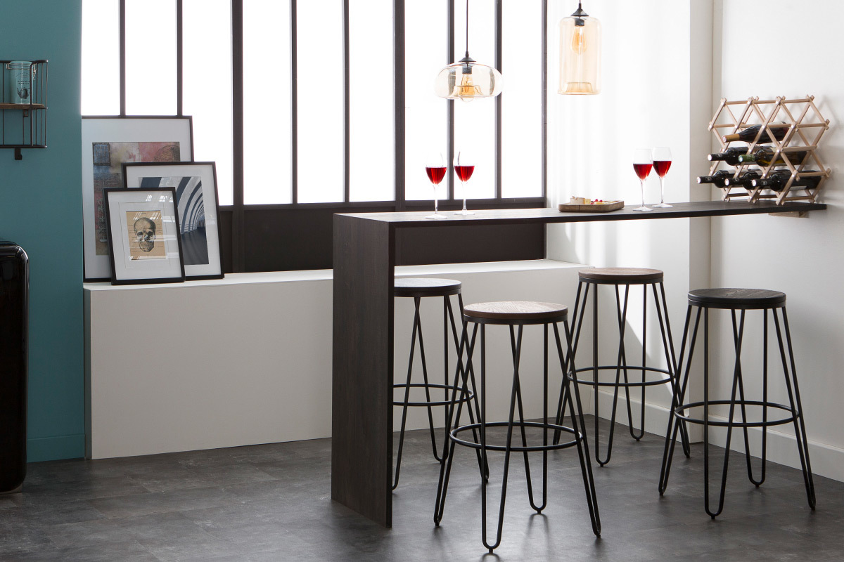 Taburetes de bar en metal negro y madera negra A75 cm - lote de 2 IGLA
