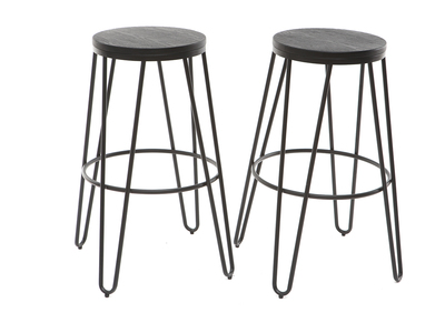 Taburetes de bar en metal negro y madera negra A75 cm - lote de 2 IGLA