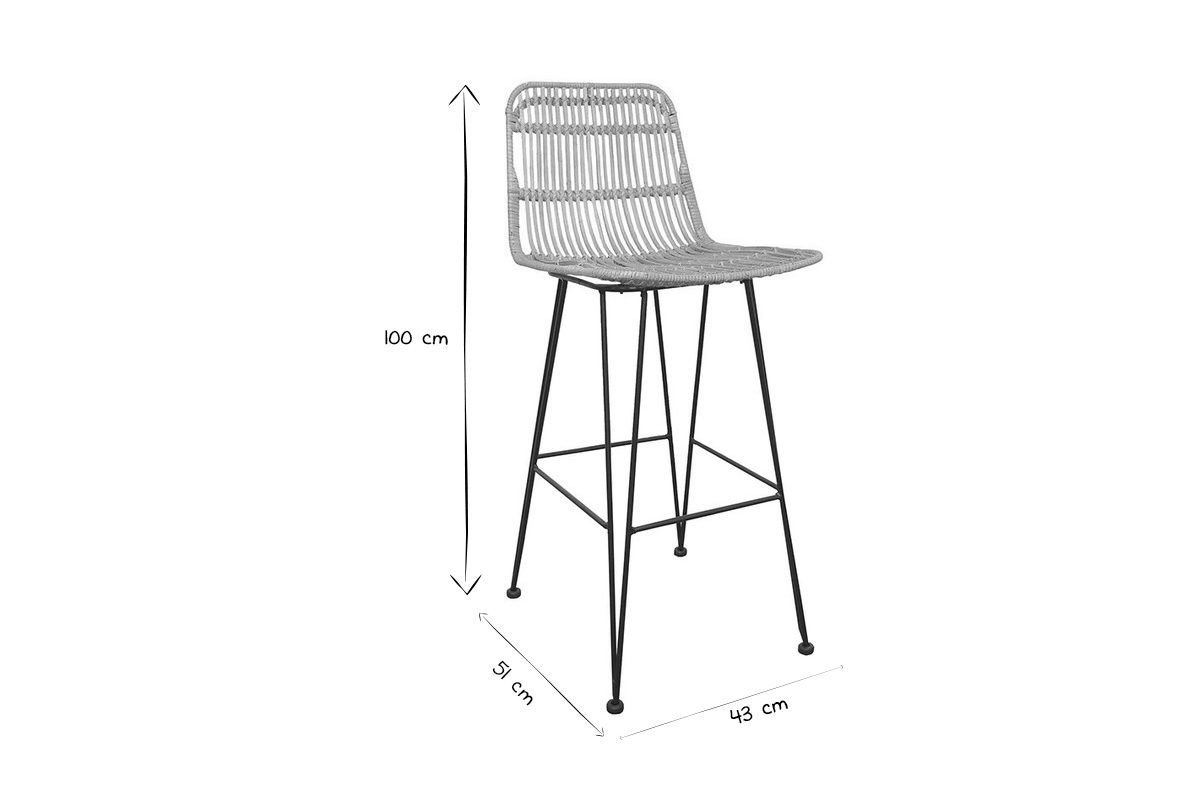 Taburetes de bar en ratn natural lote de 2 MALACCA