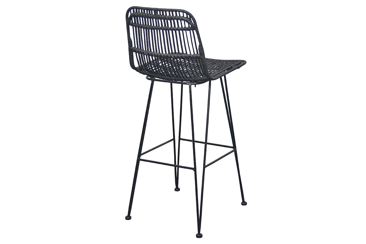 Taburetes de bar en ratn natural negros (lote de 2) MALACCA