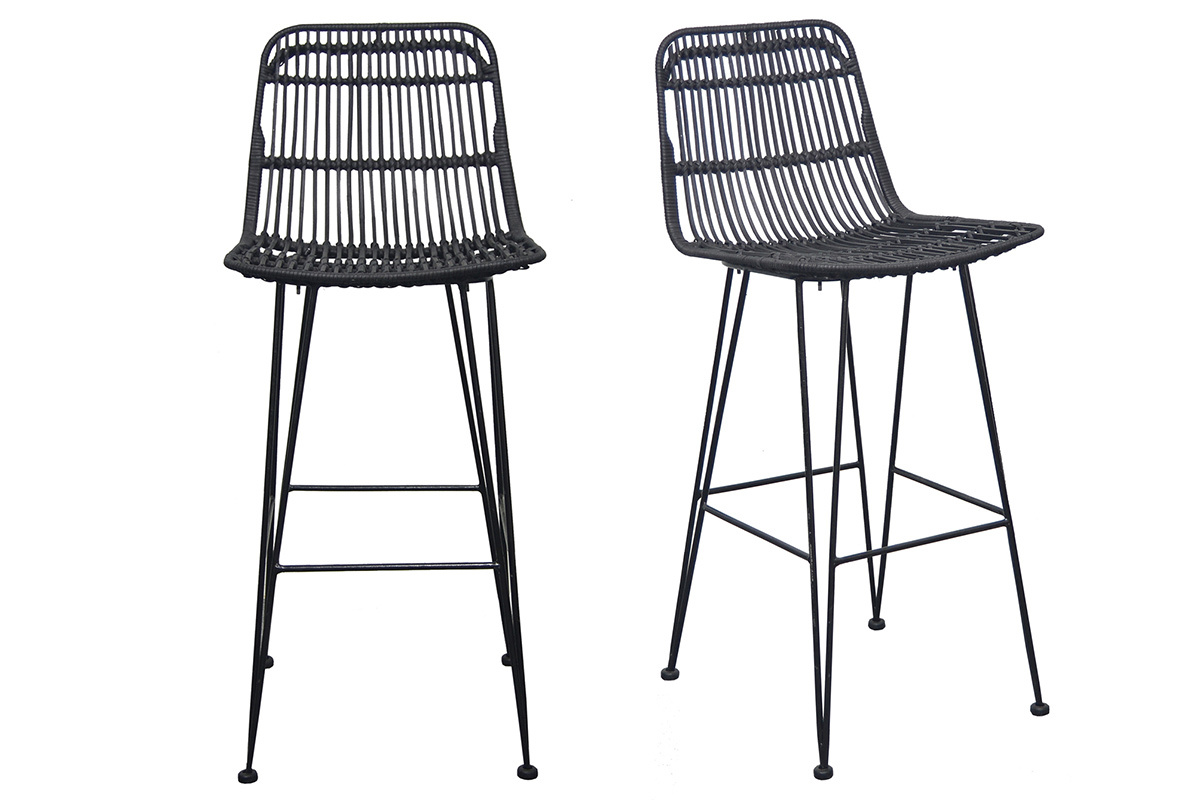 Taburetes de bar en ratn natural negros (lote de 2) MALACCA