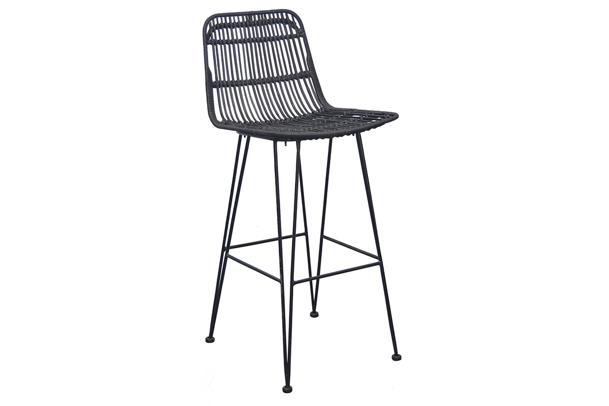 Taburetes de bar en ratn natural negros (lote de 2) MALACCA