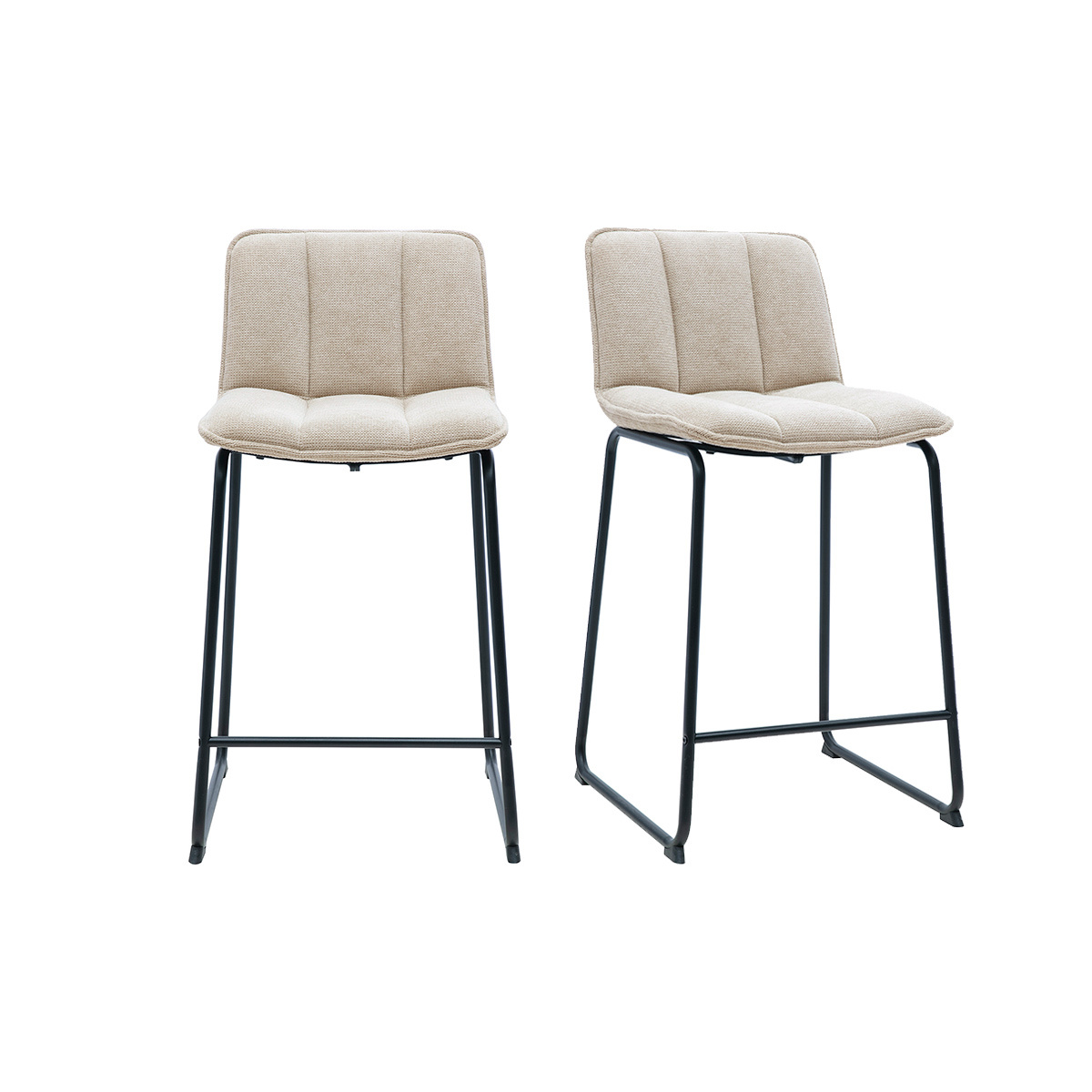 Taburetes de bar en tejido chenilla beige y metal negro H65.6 cm (lote de 2) VISTO