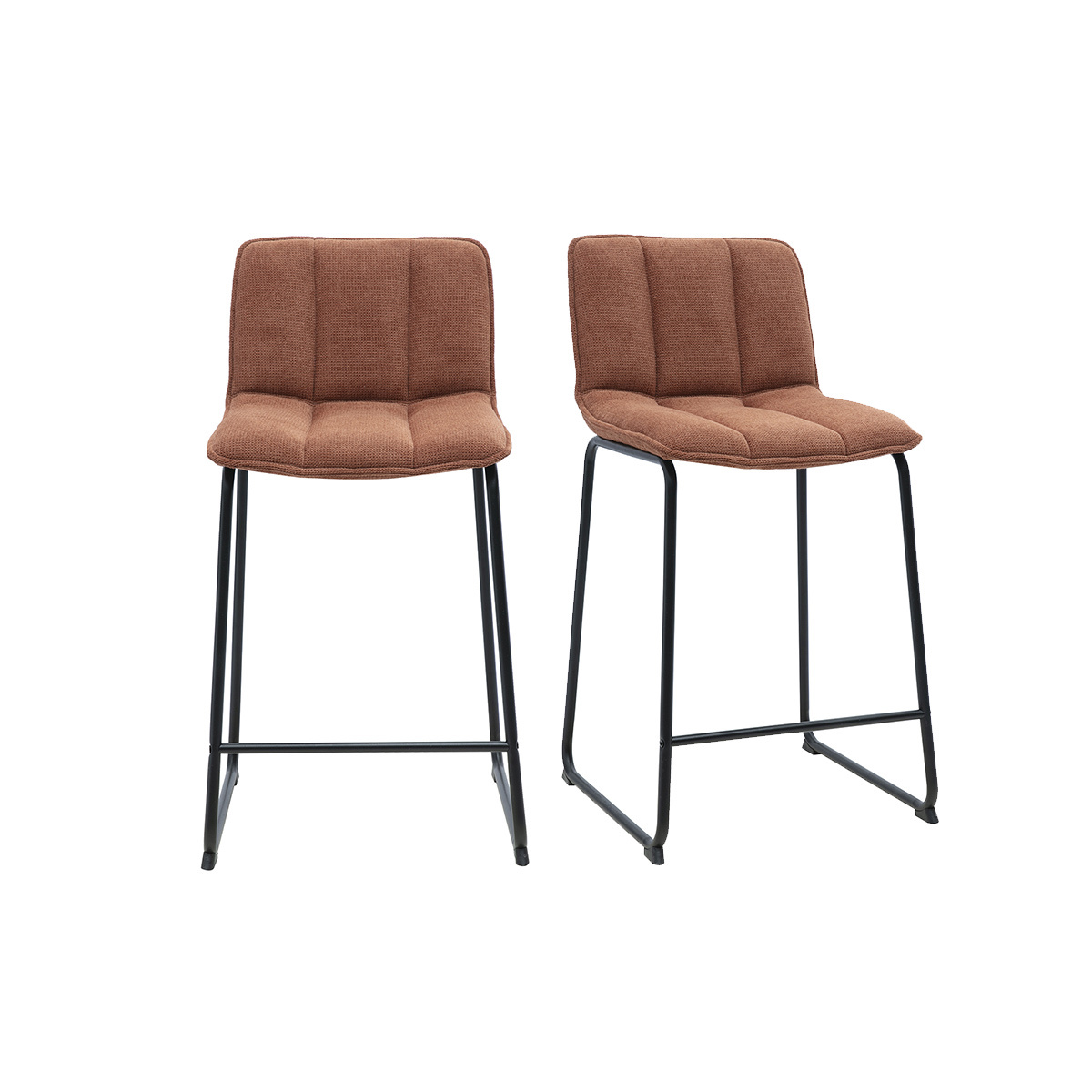 Taburetes de bar en tejido chenilla tierra quemada y metal negro H65.6 cm (lote de 2) VISTO