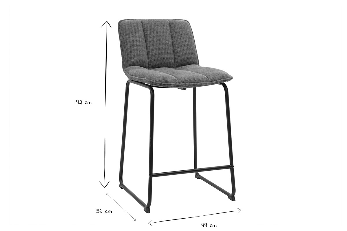Dimensiones de los taburetes de bar VISTO en negro y blanco: H92 cm, L49 cm, P56 cm.