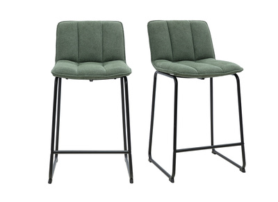 Taburetes de bar en tejido chenilla verde caqui y metal negro H65.6 cm (lote de 2) VISTO
