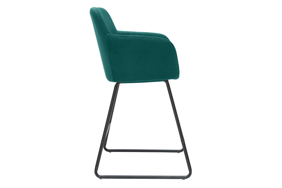 Taburetes de bar en tejido efecto terciopelo azul petrleo A65 cm (lote de 2) AMIKA