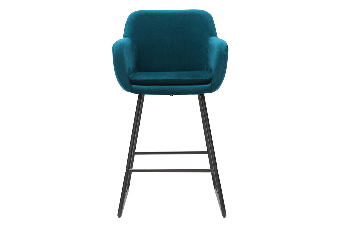 Taburetes de bar en tejido efecto terciopelo azul petrleo A65 cm (lote de 2) AMIKA