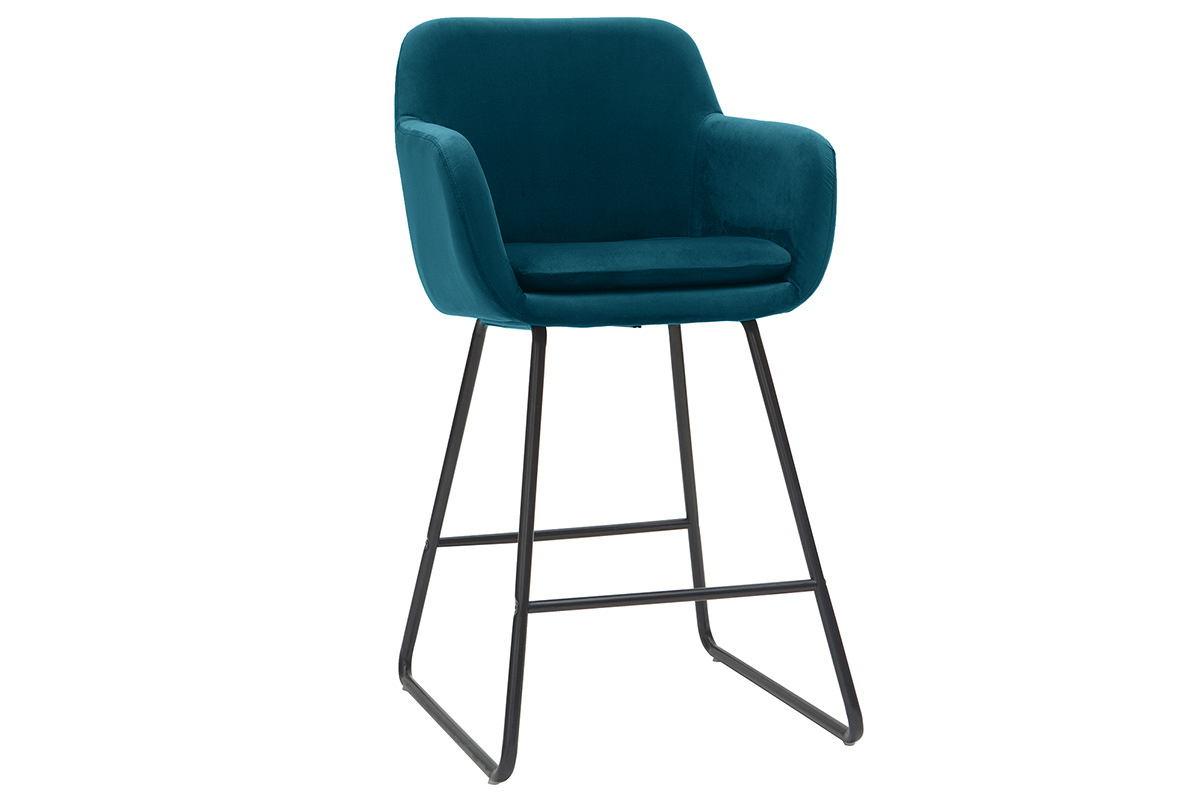 Taburetes de bar en tejido efecto terciopelo azul petrleo A65 cm (lote de 2) AMIKA